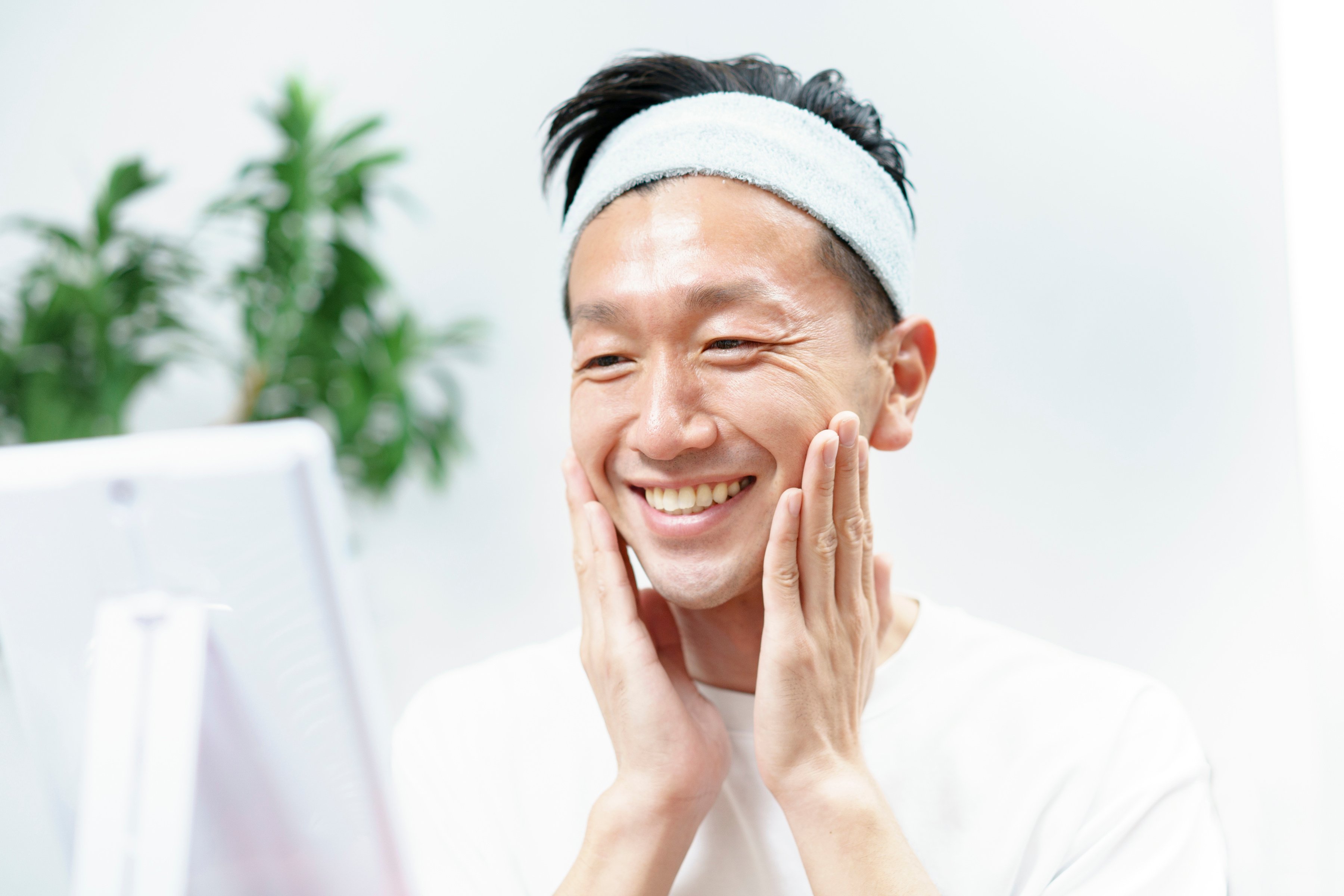 Men doing skin care in the room